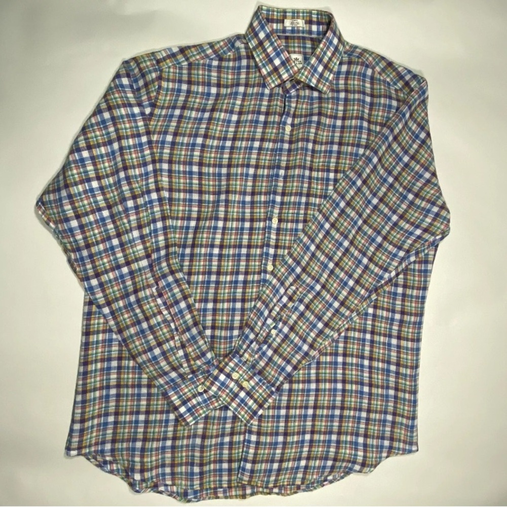 Peter Millar Men's 100% Linen Button Down Shirt Size L Multi Color Long Sleeve